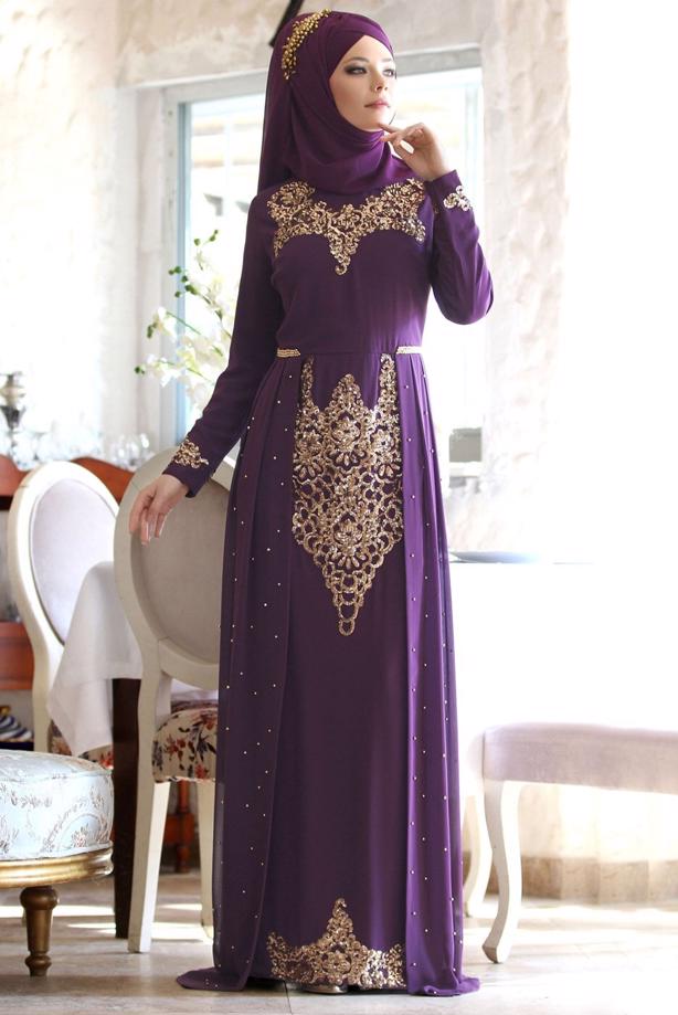 Vêtements hijab  Chiffon at the Waist Pearl Detailed Evening Dress 2951 - TRENDTESETTÜR