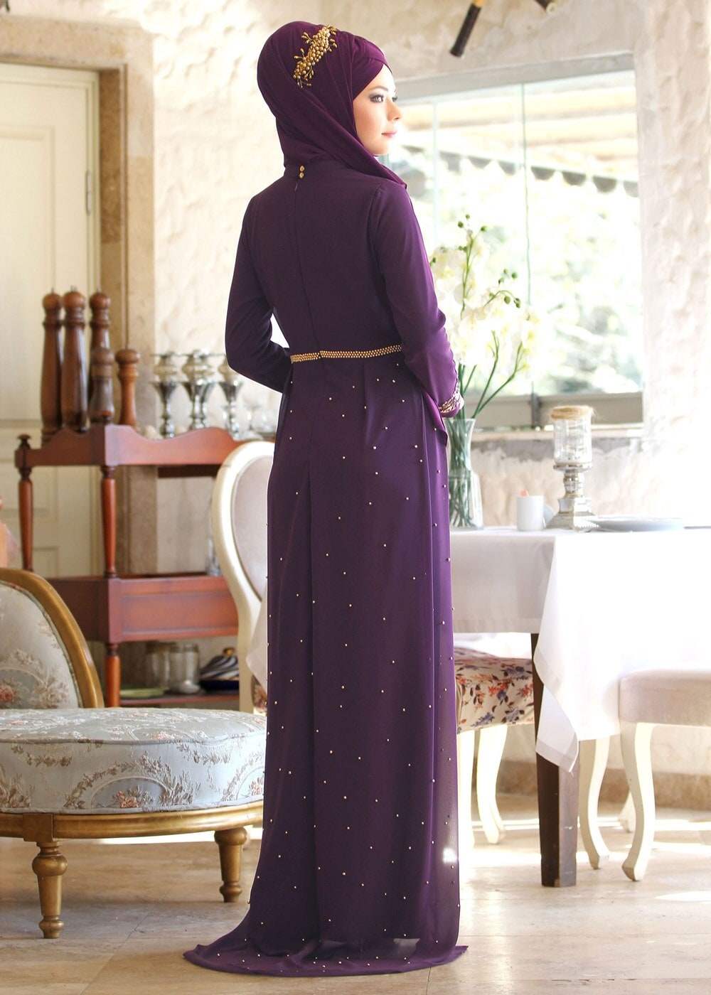 Vêtements hijab POURPRE  Robe de Soirée T 2951 
