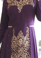 Hijab clothing PURPLE Chiffon at the Waist Pearl Detailed Evening Dress 2951