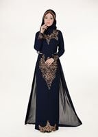 Hijab clothing NAVY BLUE Chiffon at the Waist Pearl Detailed Evening Dress 2951
