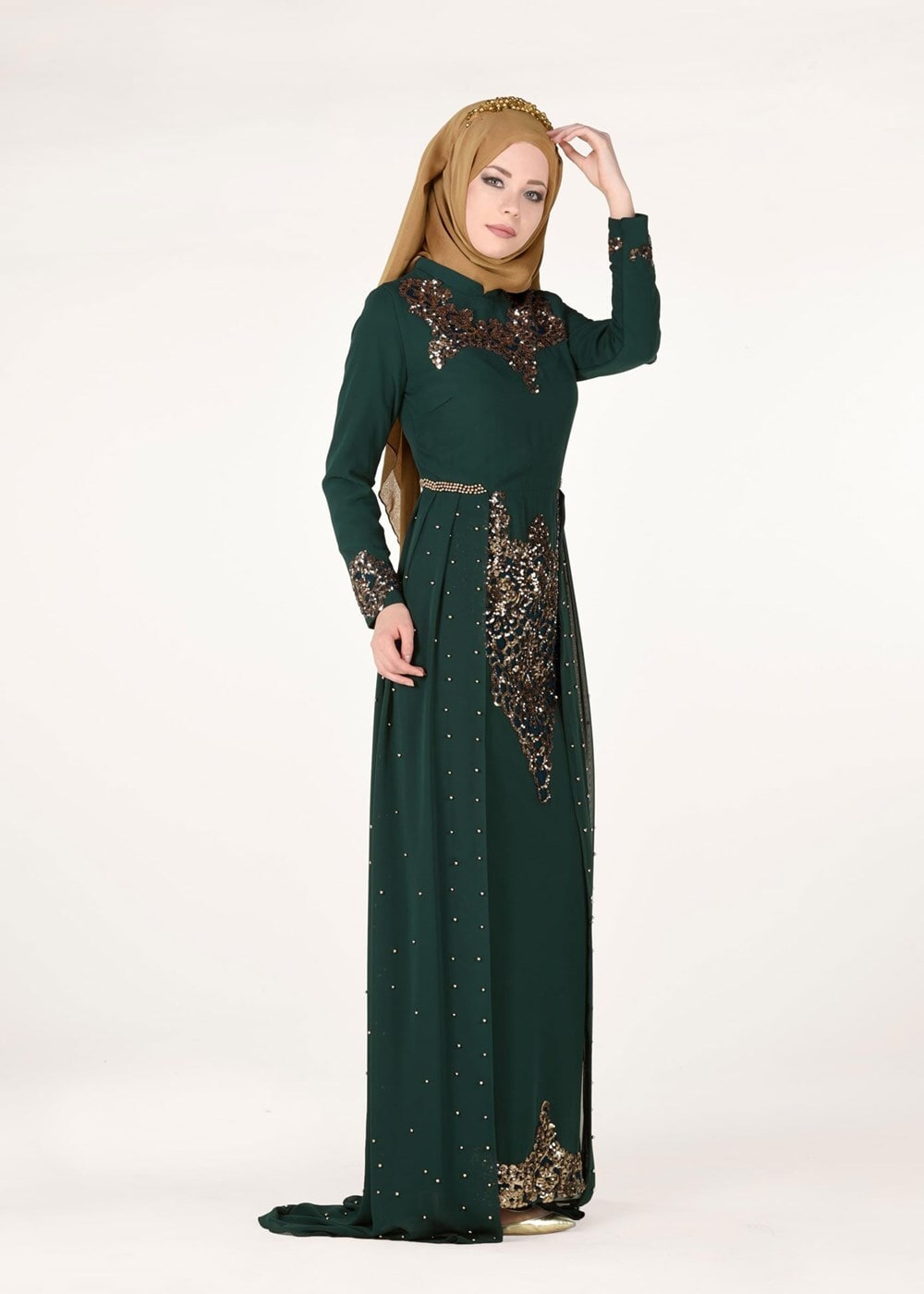 Vêtements hijab VERT  Robe de Soirée T 2951 
