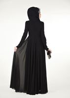 Tesettür giyim SİYAH HAKİM YAKA ÇİÇEK İŞLEMELİ ABİYE ELBİSE 3108 