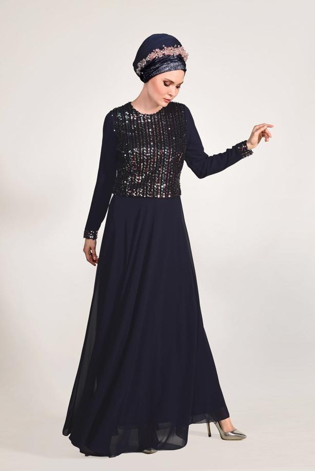 Vêtements hijab  SEQUIN DETAIL EVENING DRESS 3131   - TRENDTESETTÜR
