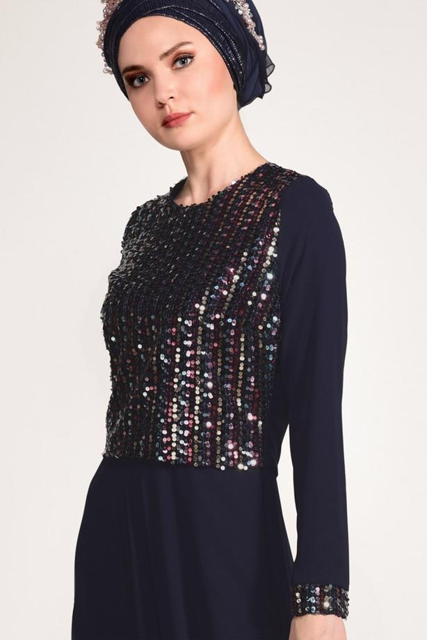 Vêtements hijab  SEQUIN DETAIL EVENING DRESS 3131   - TRENDTESETTÜR
