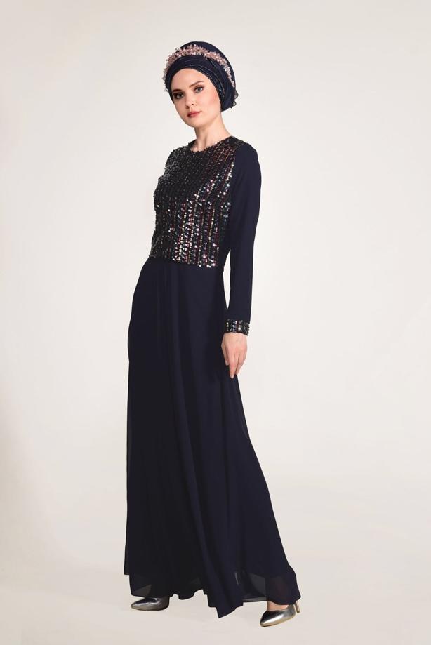 Vêtements hijab  SEQUIN DETAIL EVENING DRESS 3131   - TRENDTESETTÜR
