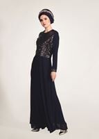 Hijab clothing NAVY BLUE SEQUIN DETAIL EVENING DRESS 3131  