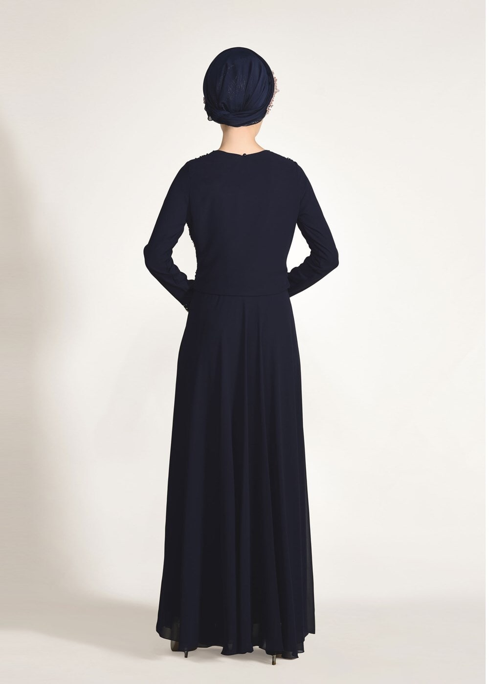 Hijab clothing NAVY BLUE SEQUIN DETAIL EVENING DRESS 3131  