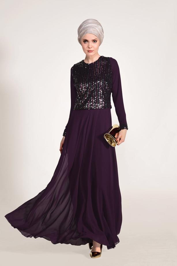 Vêtements hijab  SEQUIN DETAIL EVENING DRESS 3131   - TRENDTESETTÜR