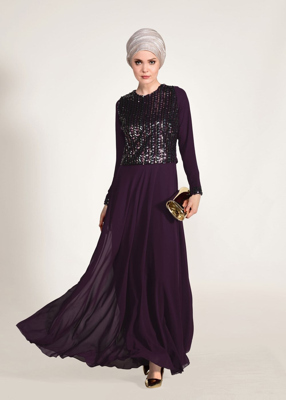 Vêtements hijab PRUNE ROBE DE SOIRÉE DÉTAIL PAILLETTE 3131