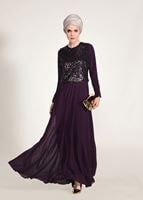 Vêtements hijab PRUNE ROBE DE SOIRÉE DÉTAIL PAILLETTE 3131