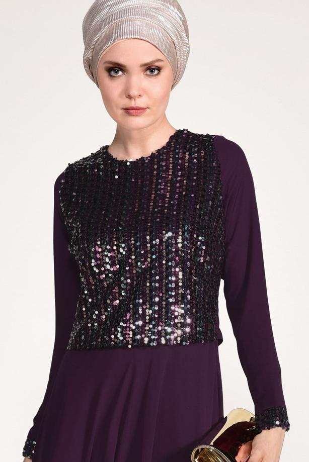 Vêtements hijab  SEQUIN DETAIL EVENING DRESS 3131   - TRENDTESETTÜR