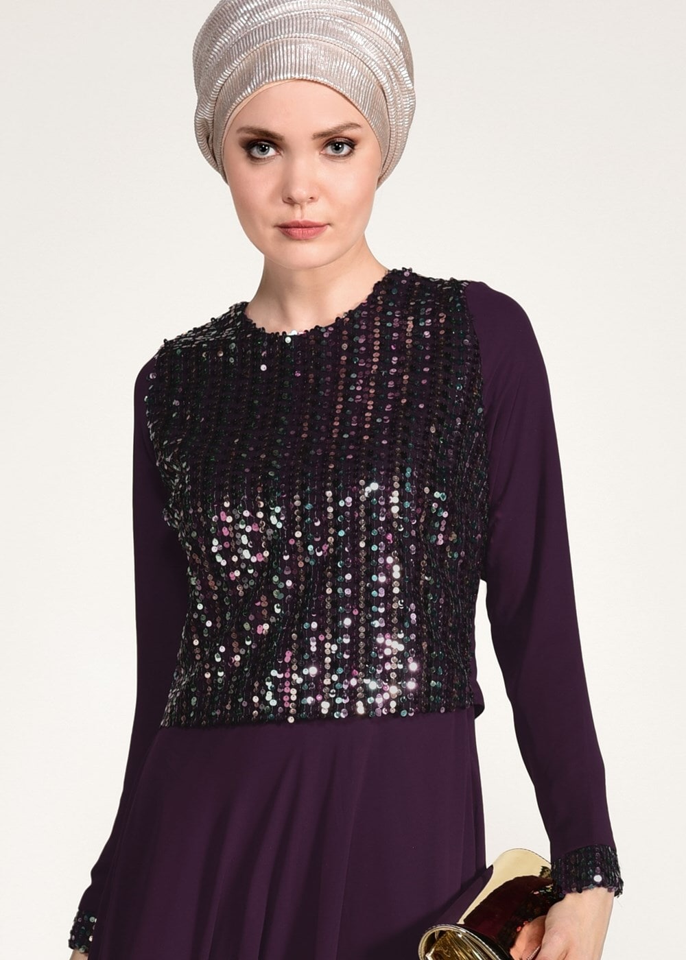Vêtements hijab PRUNE ROBE DE SOIRÉE DÉTAIL PAILLETTE 3131