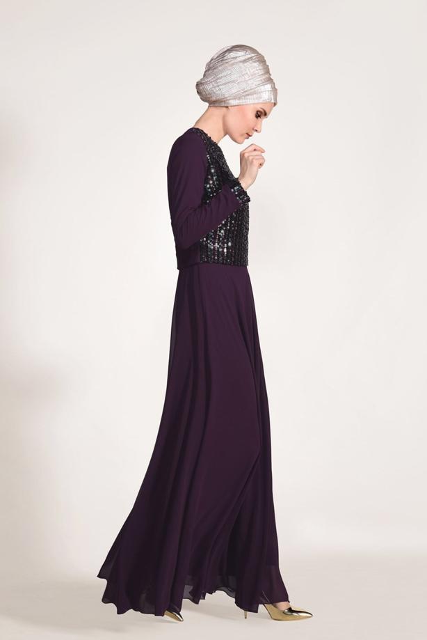Vêtements hijab  SEQUIN DETAIL EVENING DRESS 3131   - TRENDTESETTÜR