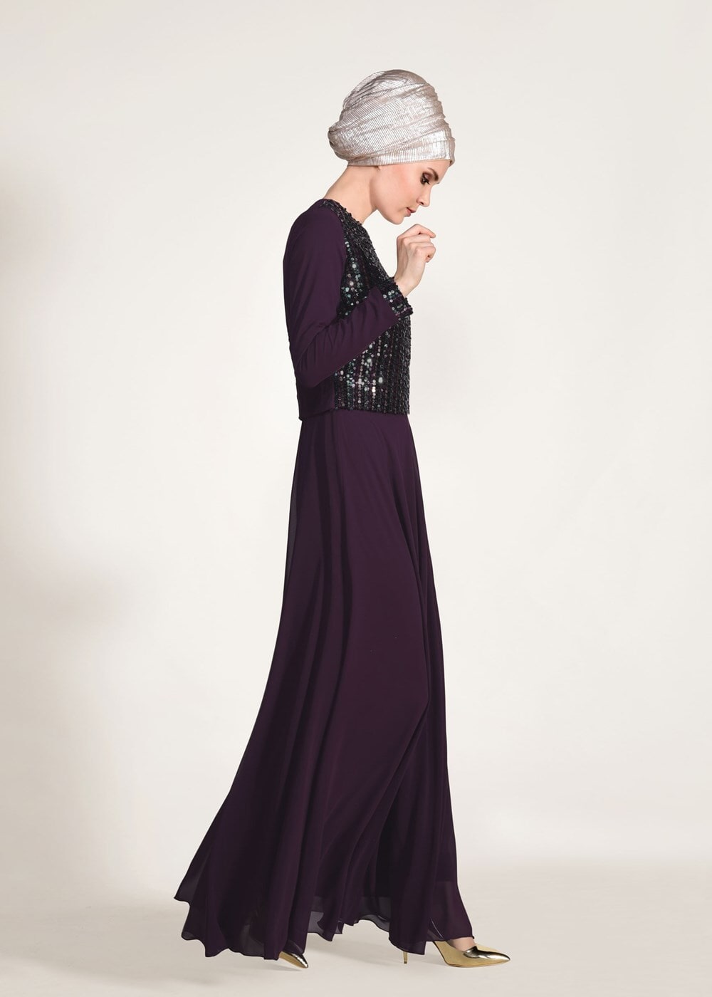 Vêtements hijab PRUNE ROBE DE SOIRÉE DÉTAIL PAILLETTE 3131