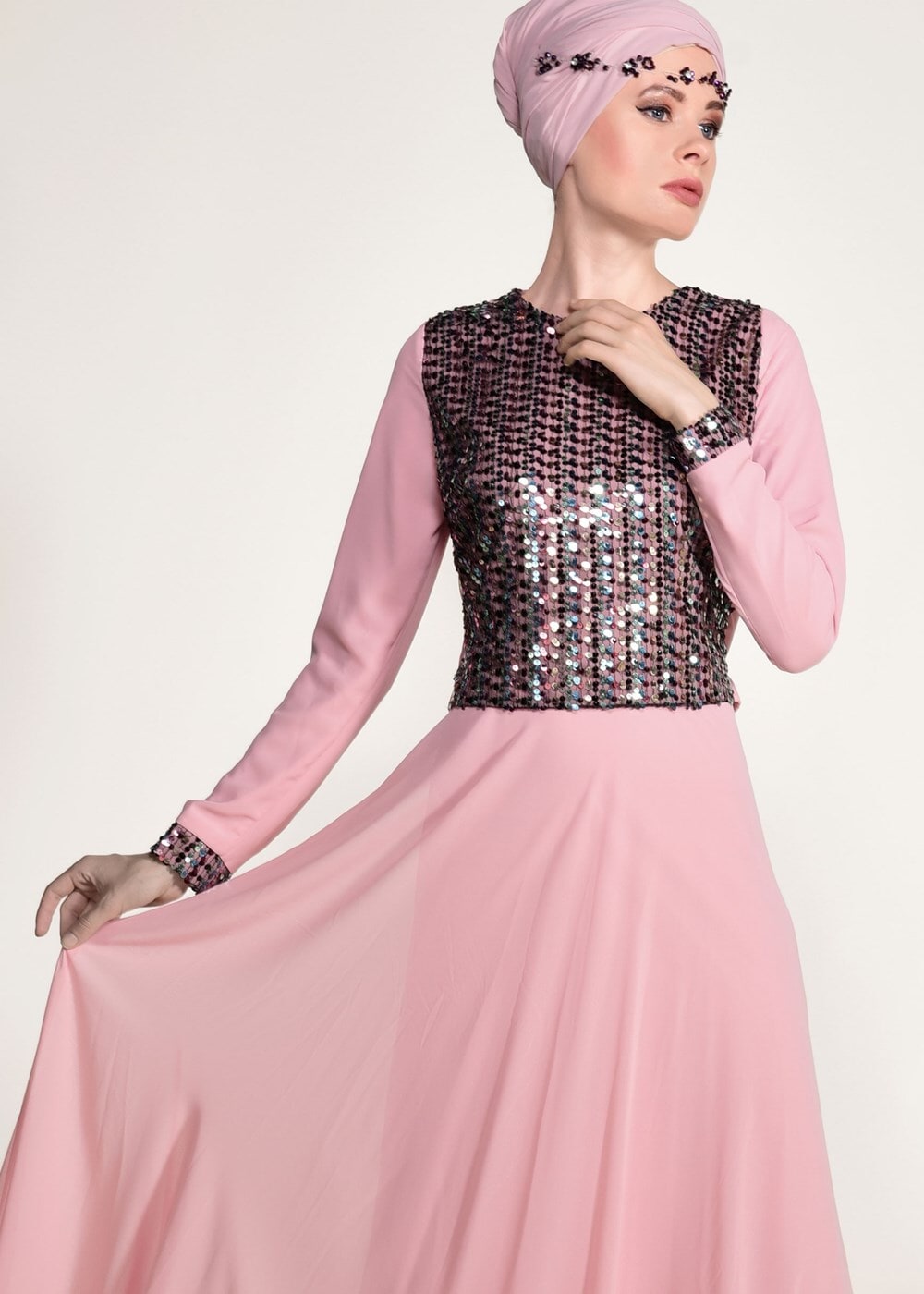 Vêtements hijab POUDRE ROBE DE SOIRÉE DÉTAIL PAILLETTE 3131