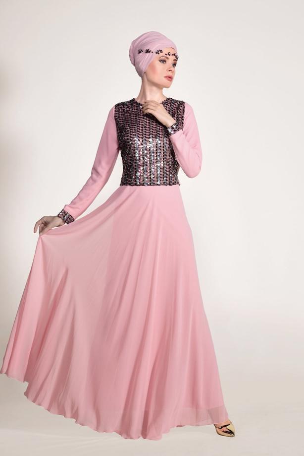 Vêtements hijab  SEQUIN DETAIL EVENING DRESS 3131   - TRENDTESETTÜR