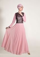 Vêtements hijab POUDRE ROBE DE SOIRÉE DÉTAIL PAILLETTE 3131