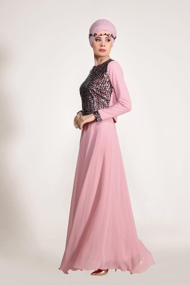 Vêtements hijab  SEQUIN DETAIL EVENING DRESS 3131   - TRENDTESETTÜR