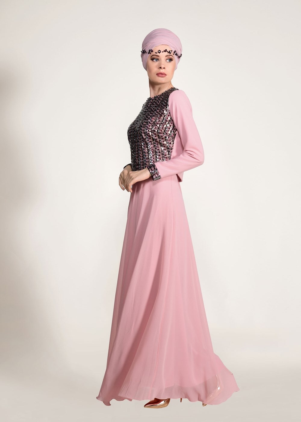 Vêtements hijab POUDRE ROBE DE SOIRÉE DÉTAIL PAILLETTE 3131