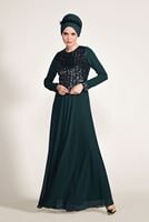 Vêtements hijab VERT ROBE DE SOIRÉE DÉTAIL PAILLETTE 3131