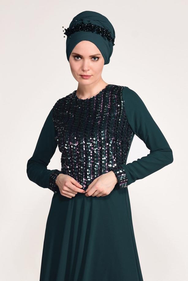 Vêtements hijab  SEQUIN DETAIL EVENING DRESS 3131   - TRENDTESETTÜR