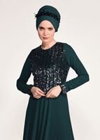 Vêtements hijab VERT ROBE DE SOIRÉE DÉTAIL PAILLETTE 3131