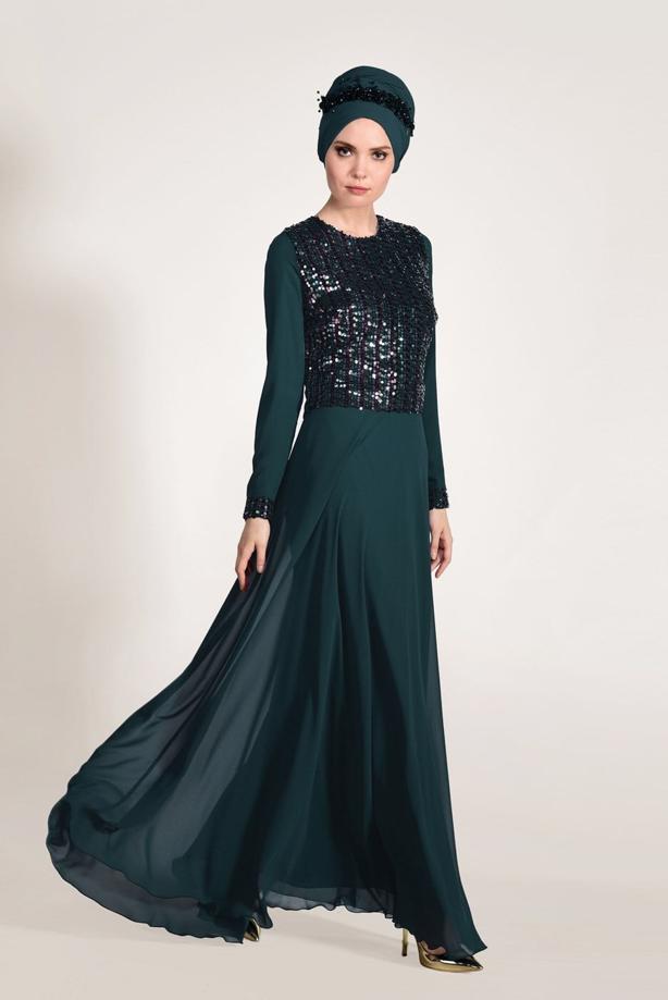 Vêtements hijab  SEQUIN DETAIL EVENING DRESS 3131   - TRENDTESETTÜR