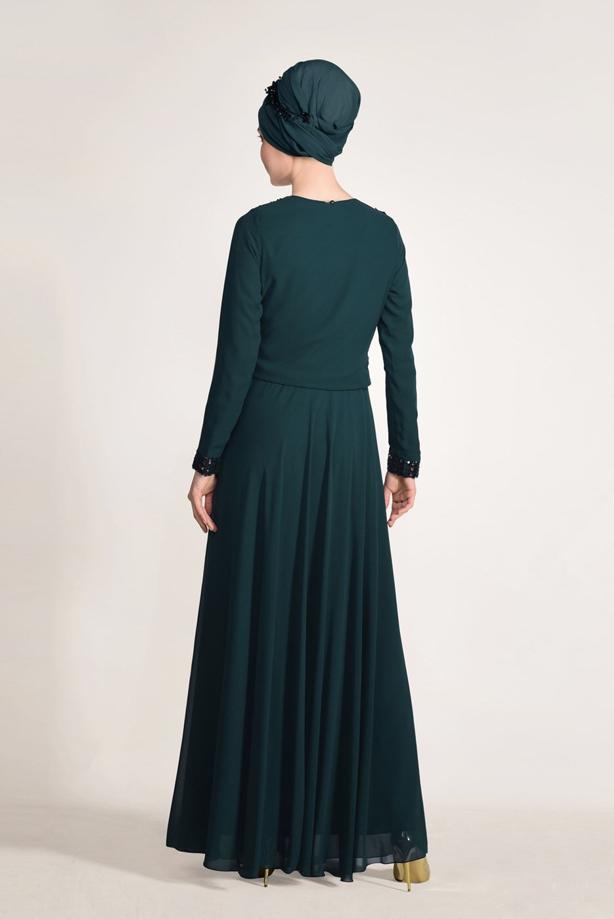 Vêtements hijab  SEQUIN DETAIL EVENING DRESS 3131   - TRENDTESETTÜR