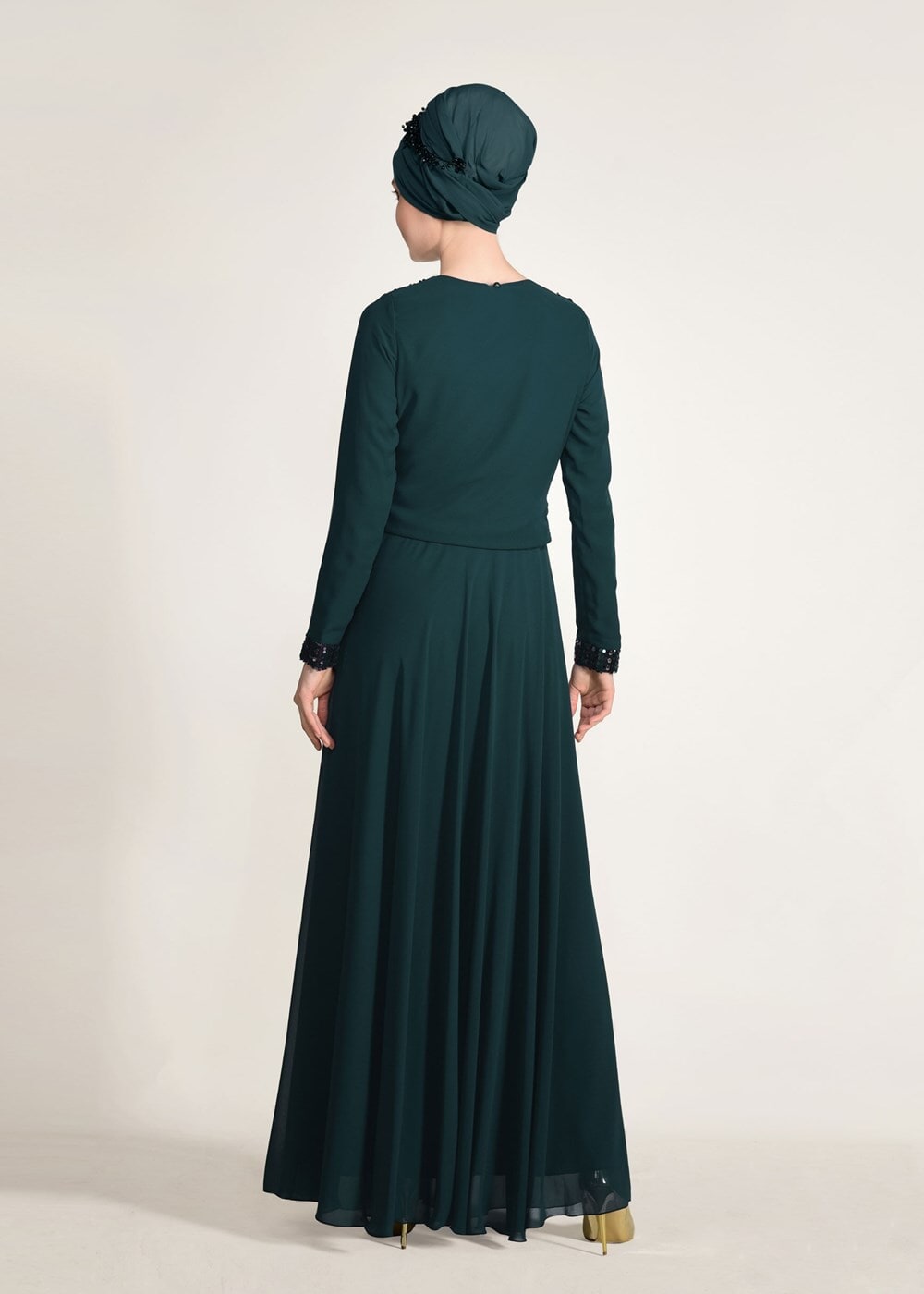 Vêtements hijab VERT ROBE DE SOIRÉE DÉTAIL PAILLETTE 3131