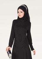 Tesettür giyim SİYAH İNCİ DETAYLI ABİYE ELBİSE 3308 