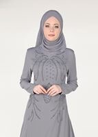 Tesettür giyim GRİ İNCİ DETAYLI ABİYE ELBİSE 3308 