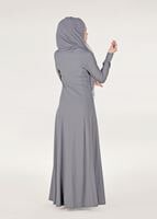 Tesettür giyim GRİ İNCİ DETAYLI ABİYE ELBİSE 3308 