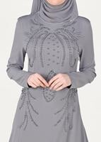 Tesettür giyim GRİ İNCİ DETAYLI ABİYE ELBİSE 3308 