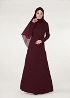 Tesettür giyim BORDO İNCİ DETAYLI ABİYE ELBİSE 3308 