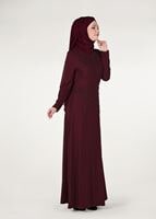 Tesettür giyim BORDO İNCİ DETAYLI ABİYE ELBİSE 3308 