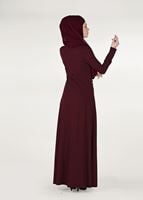 Tesettür giyim BORDO İNCİ DETAYLI ABİYE ELBİSE 3308 