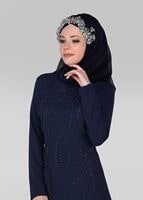 Tesettür giyim LACİVERT İNCİ DETAYLI ABİYE ELBİSE 3308 