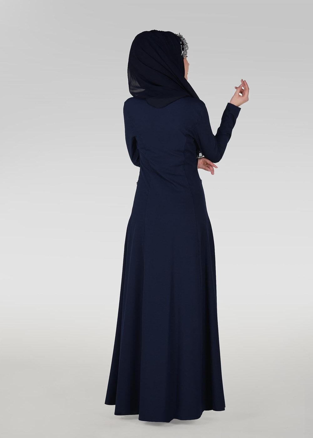 Tesettür giyim LACİVERT İNCİ DETAYLI ABİYE ELBİSE 3308 