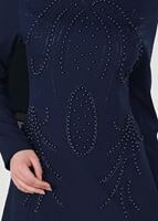 Tesettür giyim LACİVERT İNCİ DETAYLI ABİYE ELBİSE 3308 