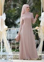 Tesettür giyim PUDRA İNCİ DETAYLI ABİYE ELBİSE 3308 