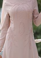 Tesettür giyim PUDRA İNCİ DETAYLI ABİYE ELBİSE 3308 