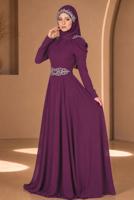 Hijab clothing PURPLE Embroidery Detailed Evening Dress T 3762 