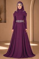 Hijab clothing PURPLE Embroidery Detailed Evening Dress T 3762 