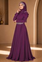 Hijab clothing PURPLE Embroidery Detailed Evening Dress T 3762 