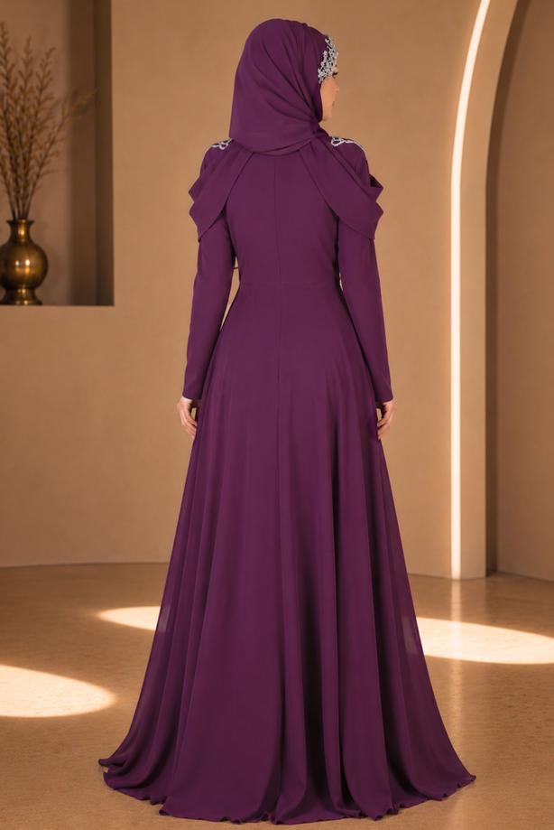 Hijab clothing  Embroidery Detailed Evening Dress T 3762  - TRENDTESETTÜR