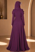 Hijab clothing PURPLE Embroidery Detailed Evening Dress T 3762 