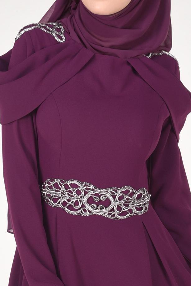 Vêtements hijab  Embroidery Detailed Evening Dress T 3762  - TRENDTESETTÜR