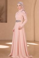 Hijab clothing POWDER Embroidery Detailed Evening Dress T 3762 