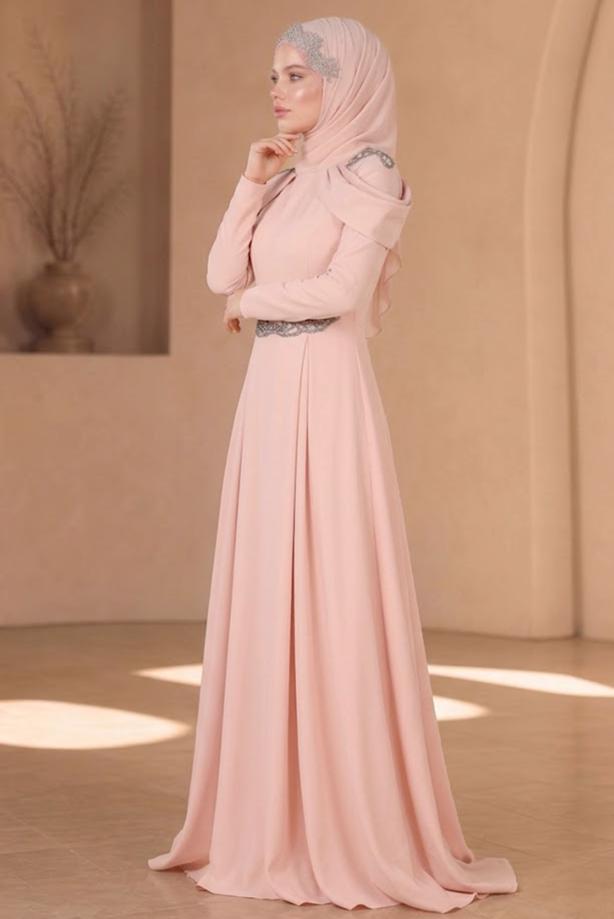 Hijab clothing  Embroidery Detailed Evening Dress T 3762  - TRENDTESETTÜR