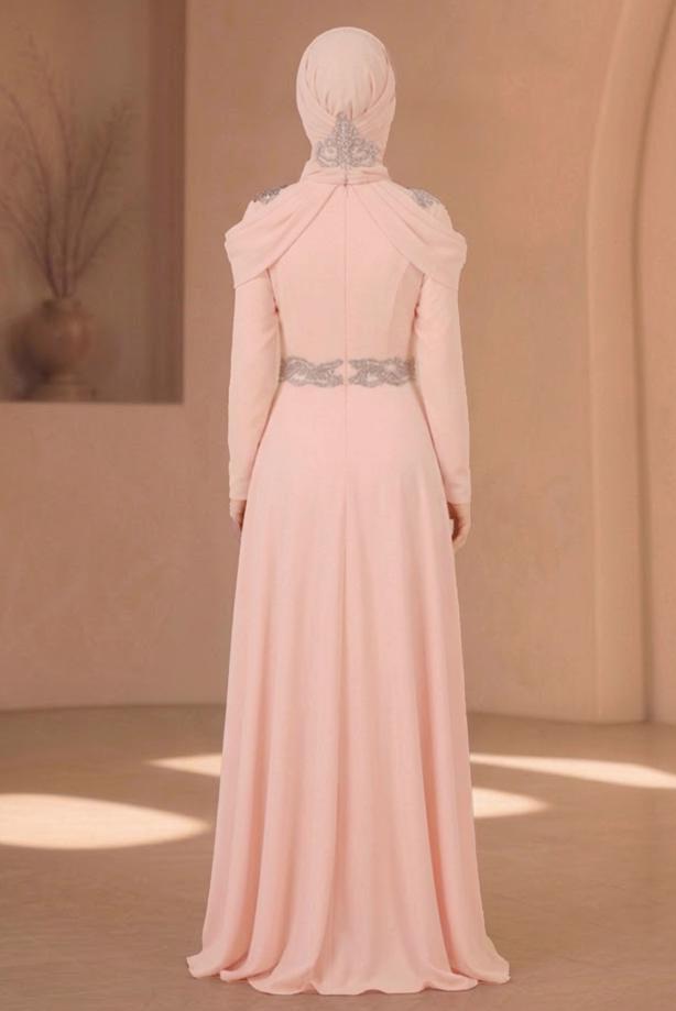 Hijab clothing  Embroidery Detailed Evening Dress T 3762  - TRENDTESETTÜR